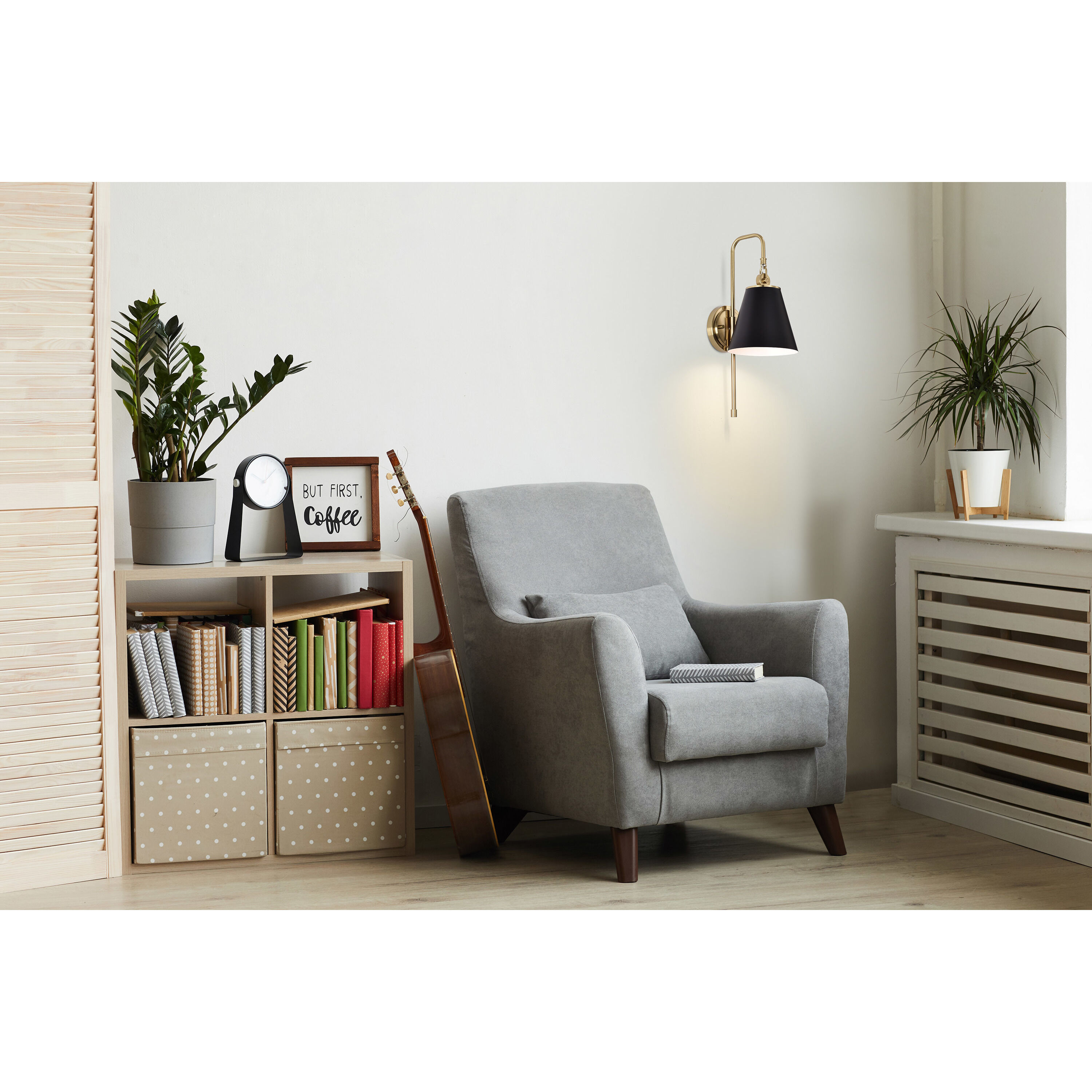 Dover 1 Light 7 inch Black/Vintage Brass Bathroom Vanity Lights Wall Light