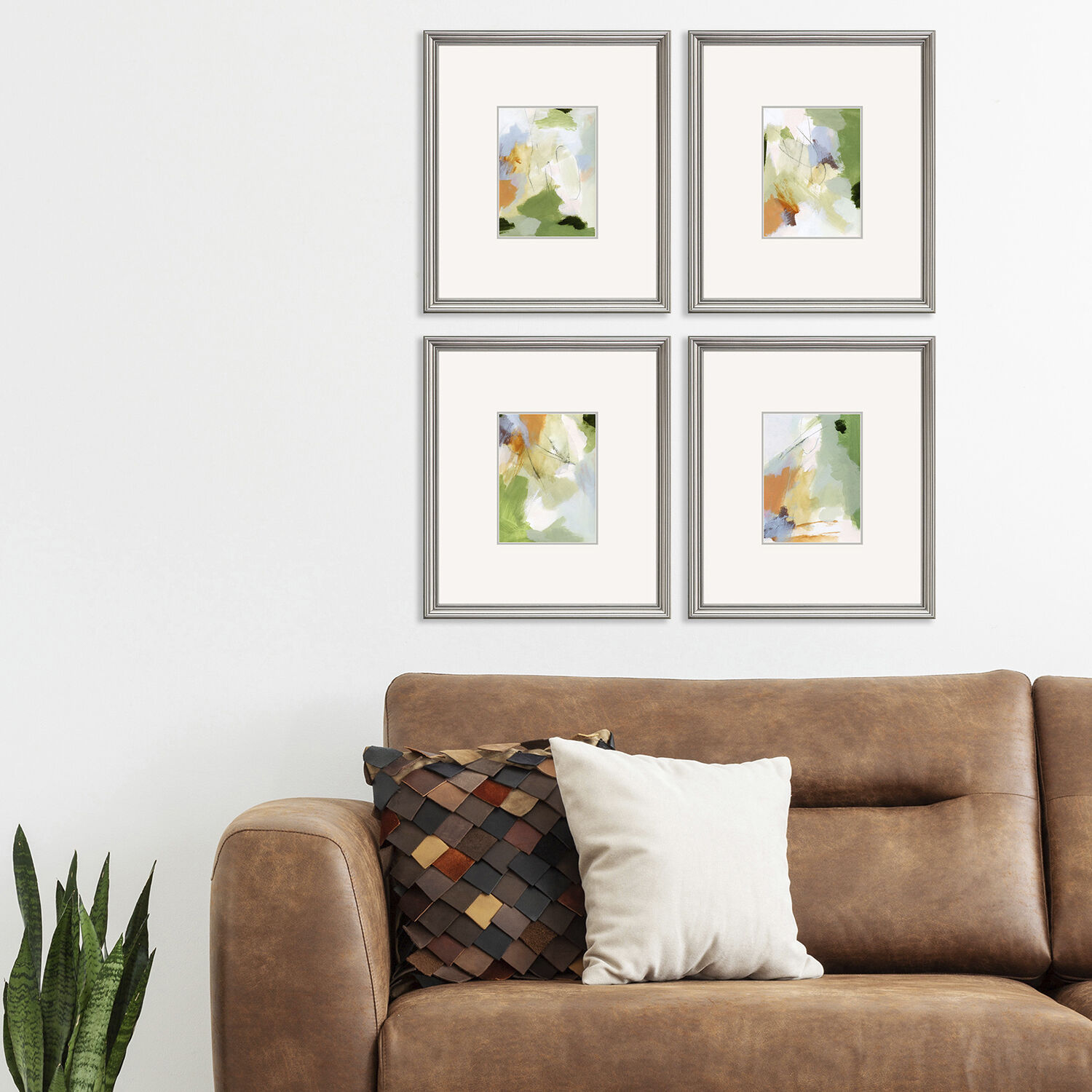 Abstract Green and Blue and Orange and Rust Framed Art