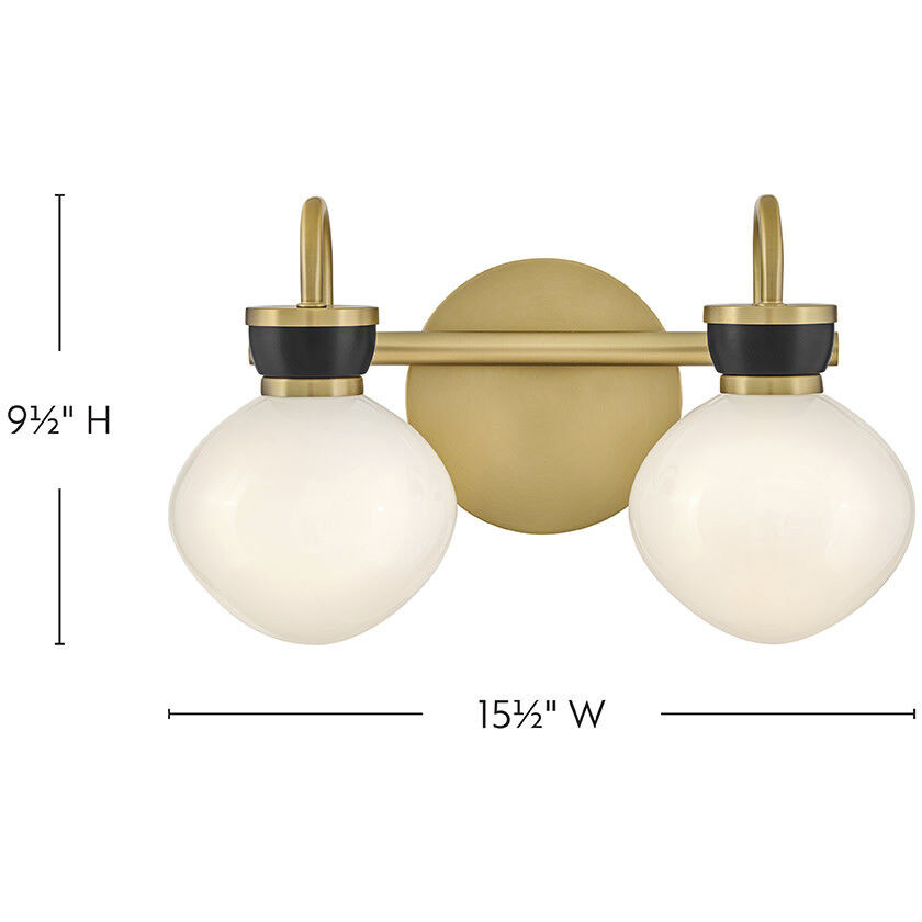 Lucy 2 Light 15.5 inch Lacquered Brass with Black Bath Light Wall Light