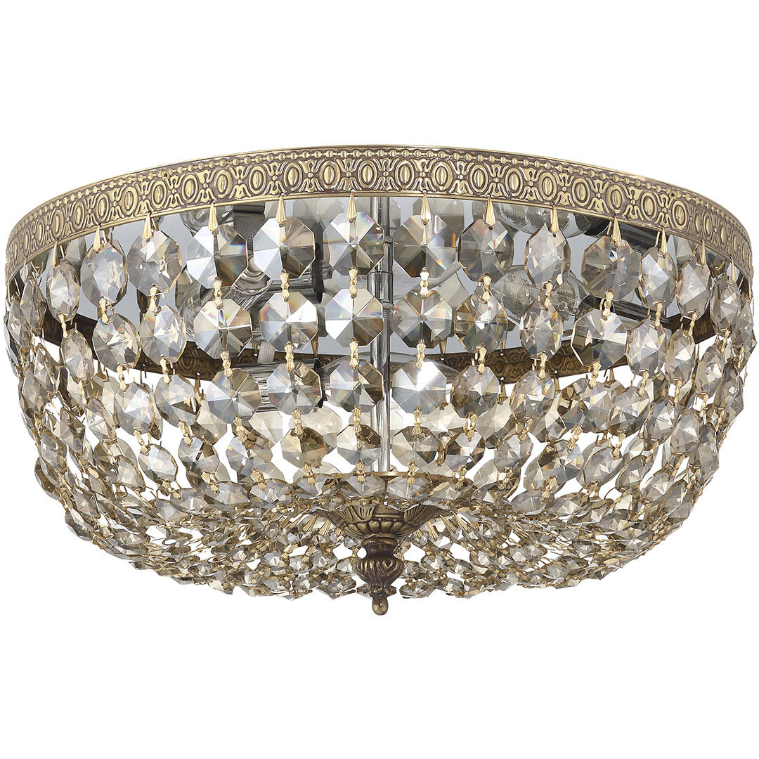 Waltham 3 Light 14 inch Olde Brass Flush Ceiling Light in Golden Teak Hand Cut