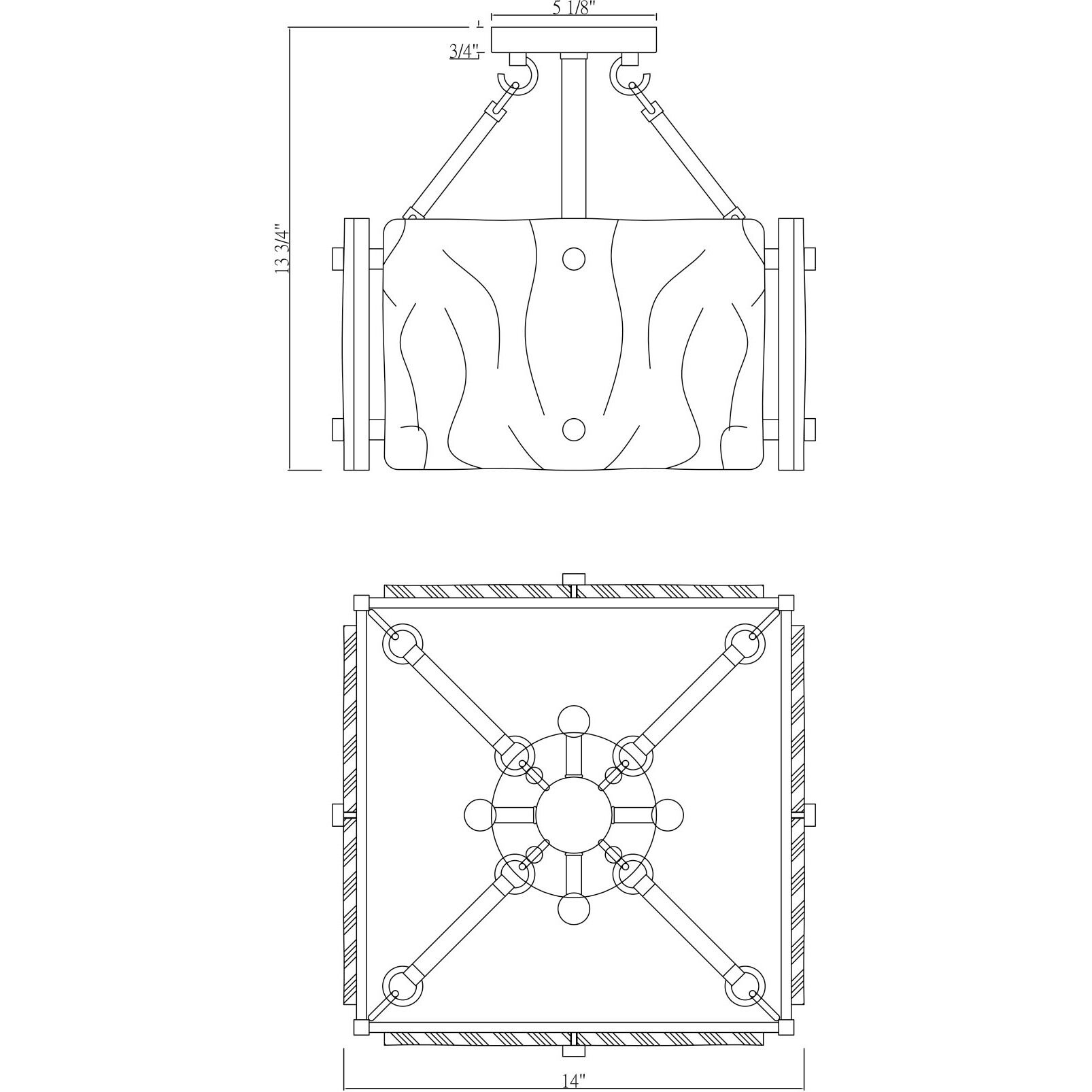 Glenwood 4 Light 14 inch English Bronze Semi-Flush Ceiling Light