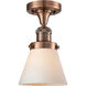 Franklin Restoration Small Cone LED 7 inch Antique Copper Semi-Flush Mount Ceiling Light in Matte White Glass, Franklin Restoration