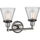 Franklin Restoration Small Cone 2 Light 16 inch Polished Nickel/Matte Black Bath Vanity Light Wall Light in Clear Glass