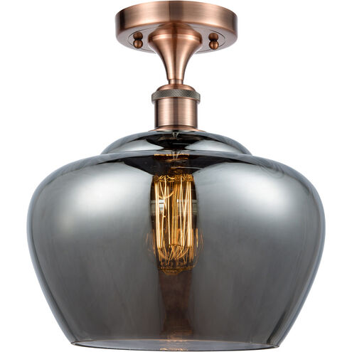 Ballston Large Fenton 1 Light 11 inch Antique Copper Semi-Flush Mount Ceiling Light in Plated Smoke Glass, Ballston