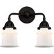 Nouveau 2 Small Canton 2 Light 13 inch Matte Black Bath Vanity Light Wall Light in Matte White Glass