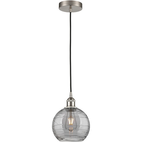 Edison Athens Deco Swirl 1 Light 8 inch Brushed Satin Nickel Cord Hung Mini Pendant Ceiling Light