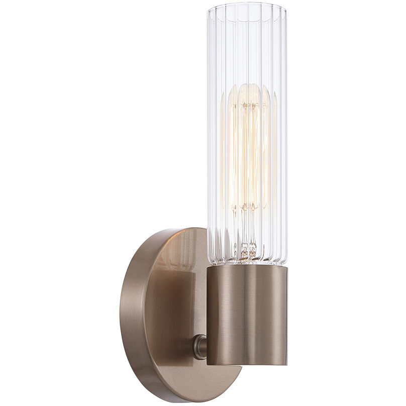 Fusion Collection - Rimini Family 1 Light 4.25 inch Brushed Brass and Clear Ribbed Wall Sconce Wall Light, EVOLV