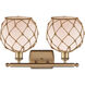 Ballston Farmhouse Rope 2 Light 16 inch Brushed Brass Bath Vanity Light Wall Light in White Glass with Brown Rope, Ballston