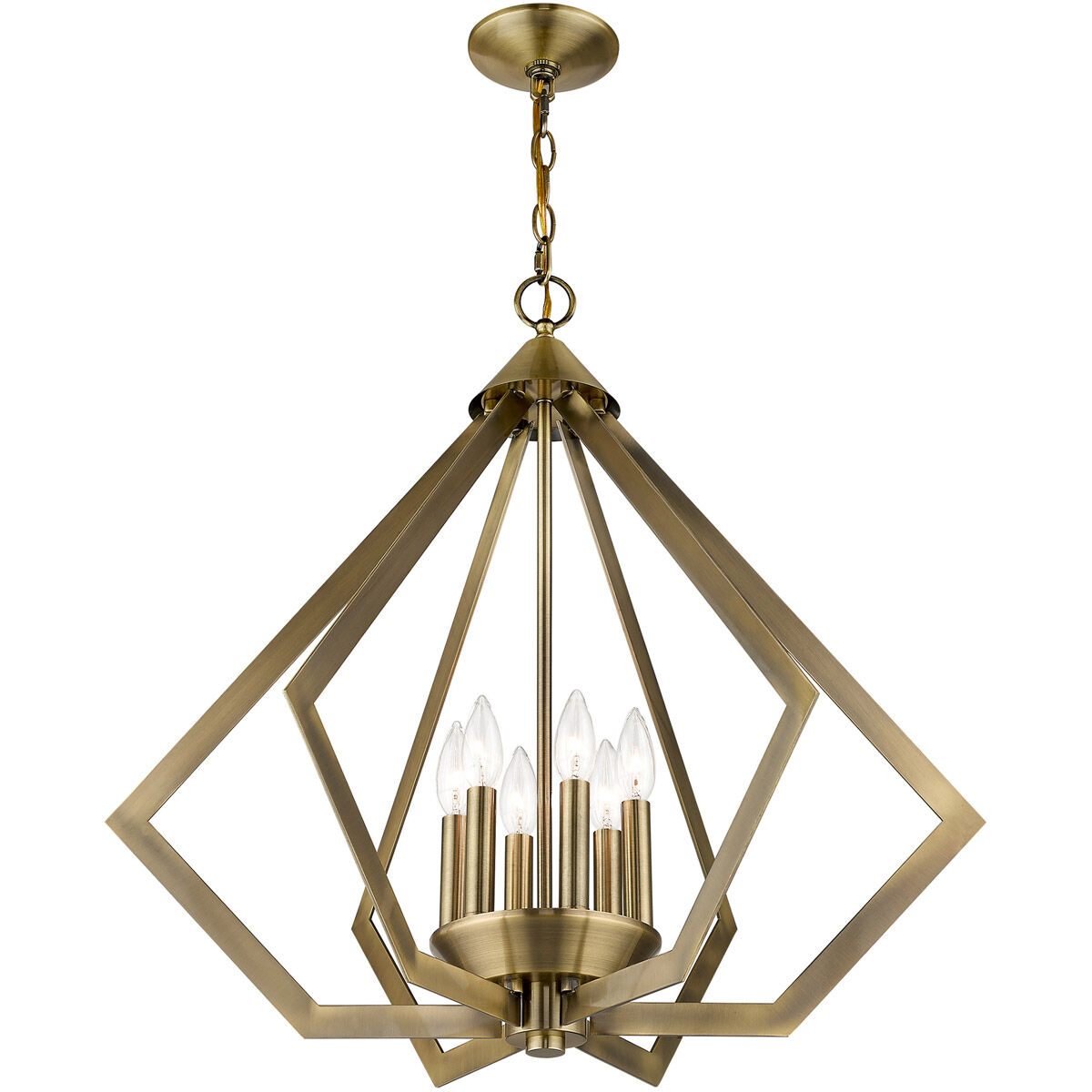Prism 6 Light 26 inch Antique Brass Chandelier Ceiling Light