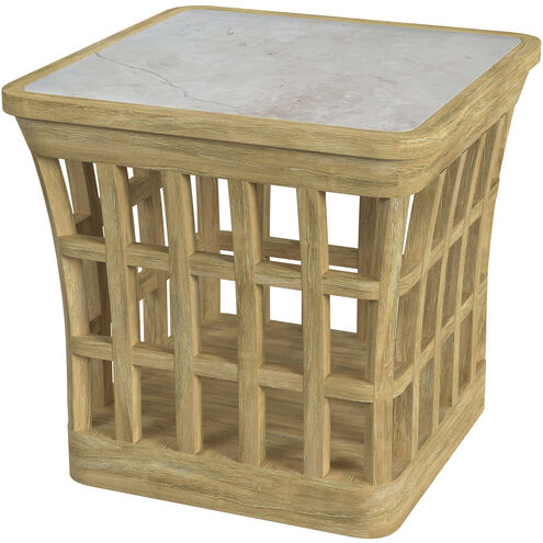 Monhegan Outdoor Teak and Marble End Table in Light Brown