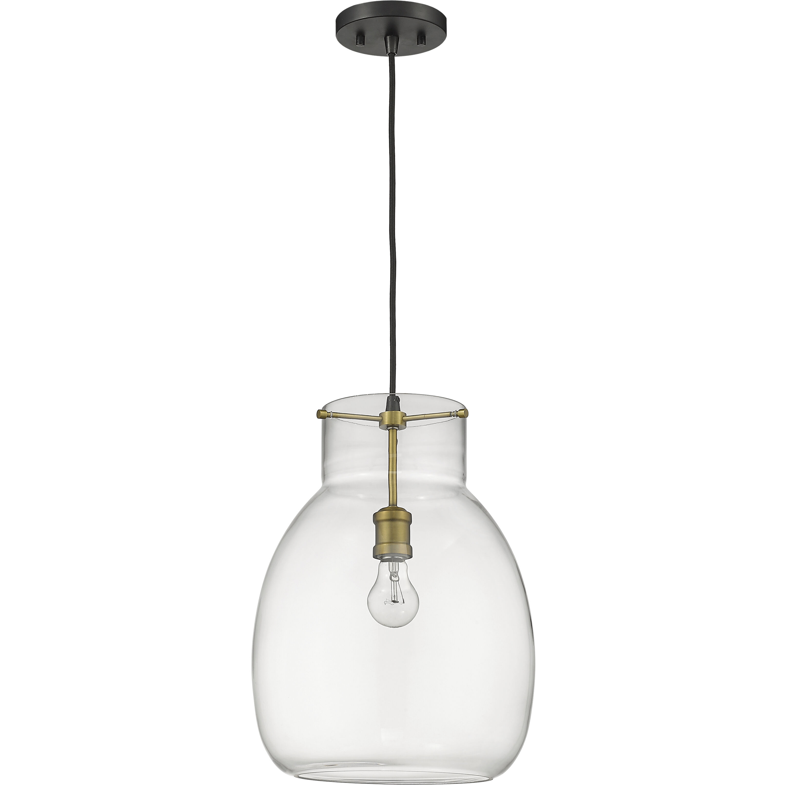 Bella 1 Light 12 inch Matte Black and Olde Brass Pendant Ceiling Light