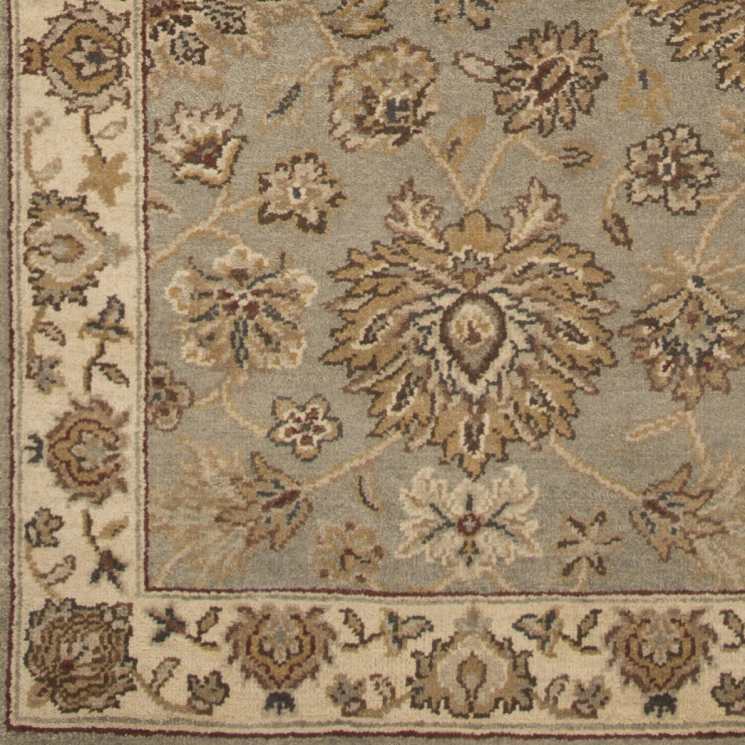 Dinar 36 X 24 inch Sage / Ivory / Tan / Dark Brown / Olive Handmade Rug