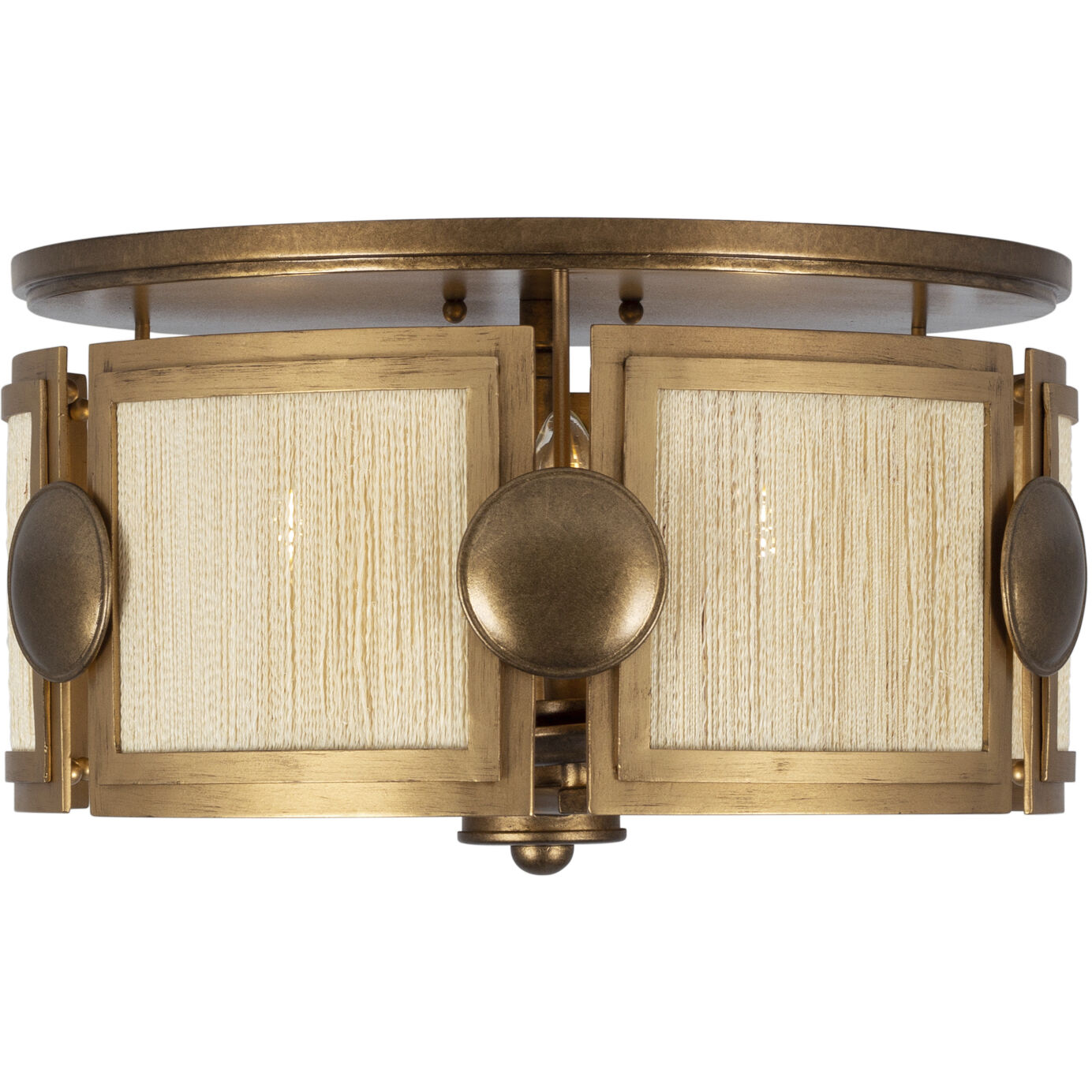 Button 3 Light 18 inch Pearlized Antique Brass and Modern Gold Semi Flush Mount Ceiling Light