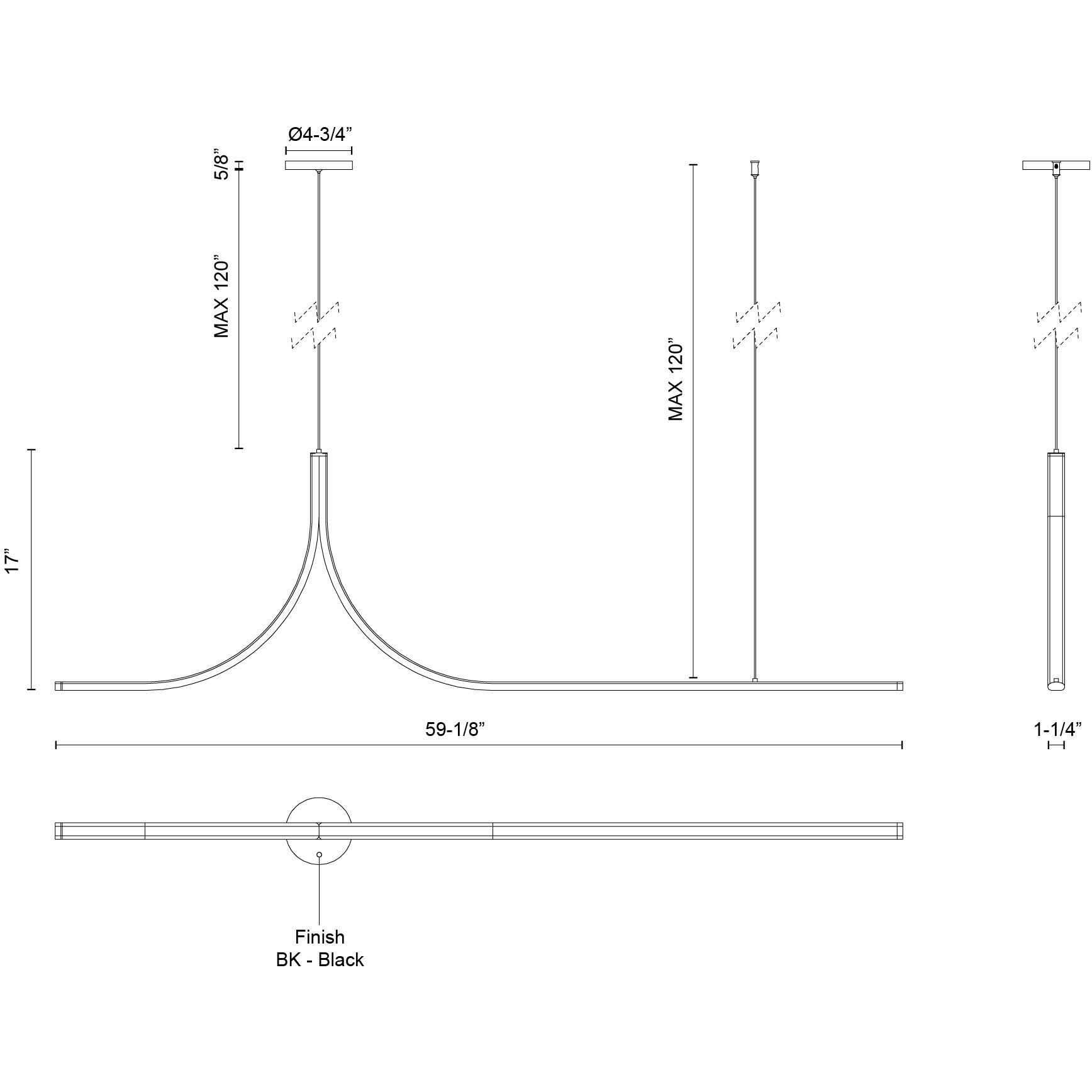 Thread LED 59.13 inch Black Linear Pendant Ceiling Light