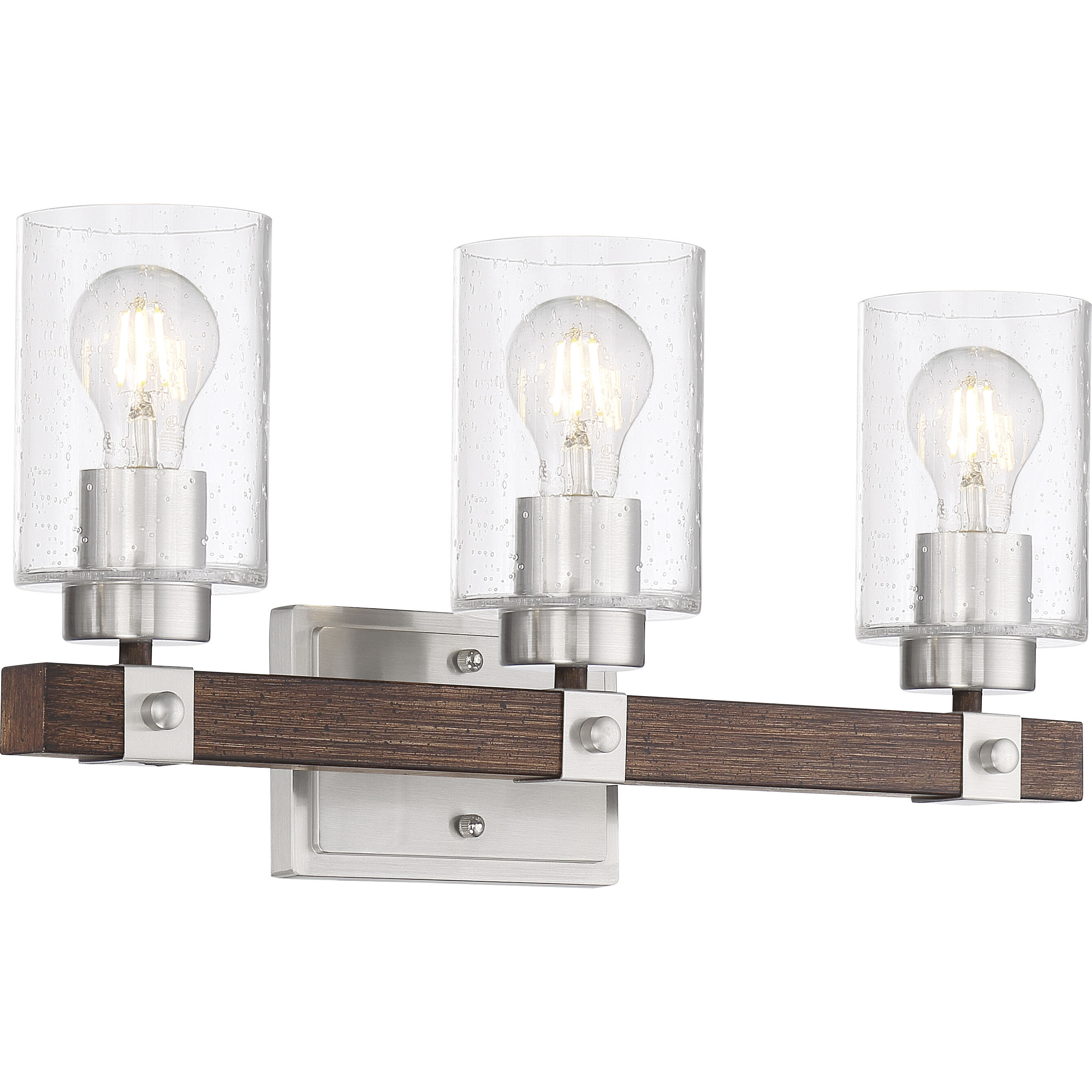 Arabel 3 Light 20.25 inch Brushed Nickel and Nutmeg Wood Vanity Light Wall Light