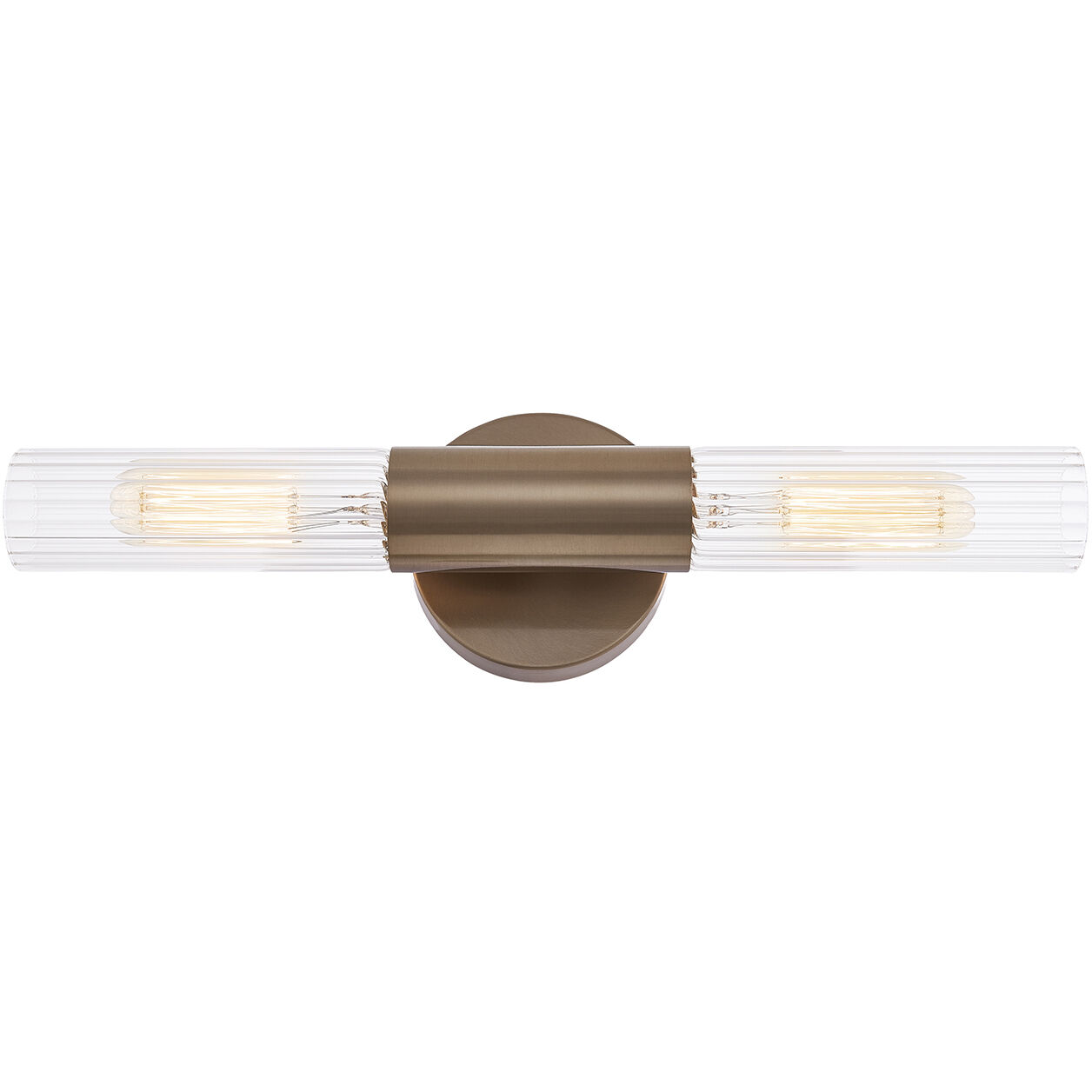 Fusion Collection - Rimini Family 2 Light 4.25 inch Brushed Brass and Clear Ribbed ADA Wall Sconce Wall Light, EVOLV