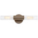 Fusion Collection - Rimini Family 2 Light 4.25 inch Brushed Brass and Clear Ribbed ADA Wall Sconce Wall Light, EVOLV