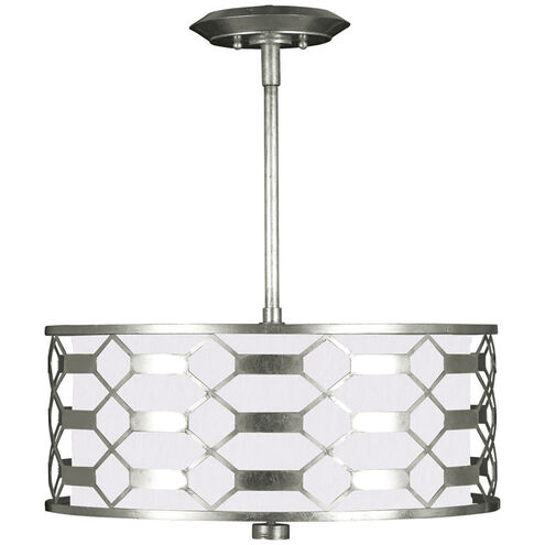 Allegretto 3 Light 24 inch Silver Pendant Ceiling Light in Silver Leaf, White Fabric