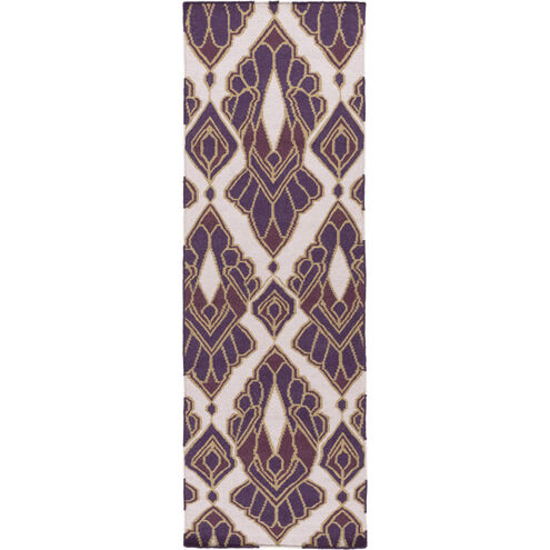 Voyages 96 X 30 inch Violet, Lilac, Khaki, Dark Purple Rug
