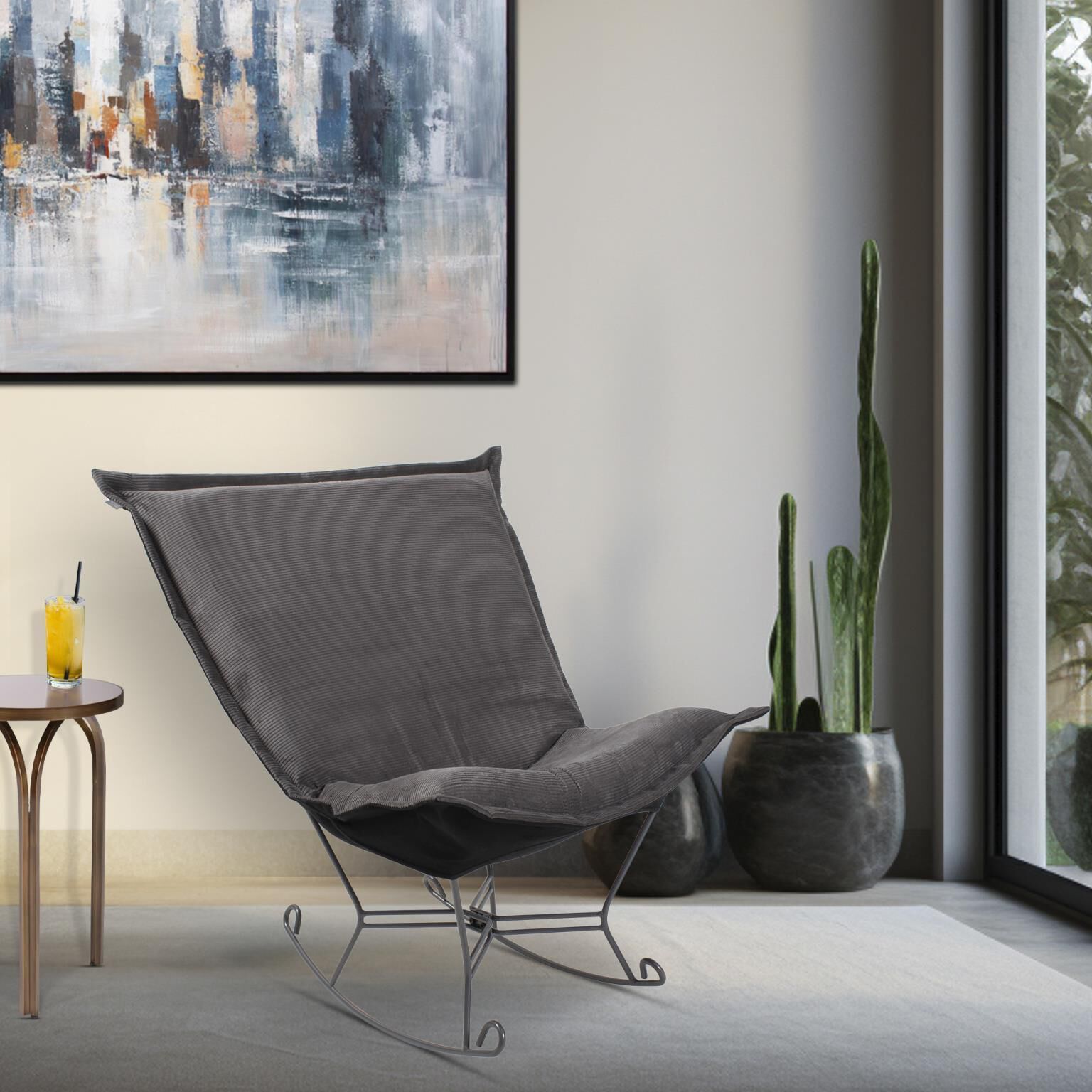 Pana 40 inch Charcoal Puff Rocker Ottoman