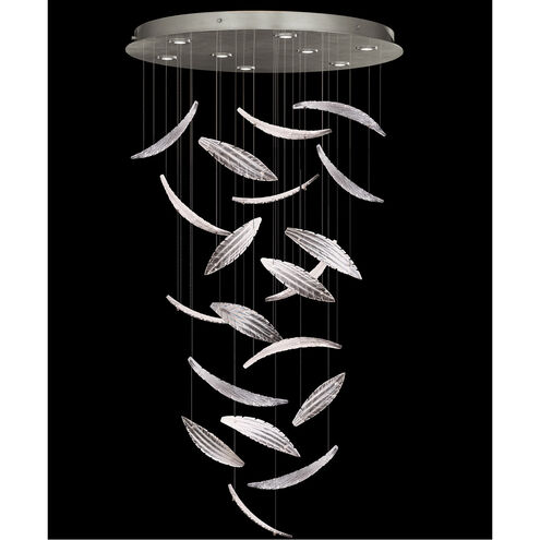 Elevate 8 Light 32 inch Silver Leaf Pendant Ceiling Light in White Plumes Studio Glass