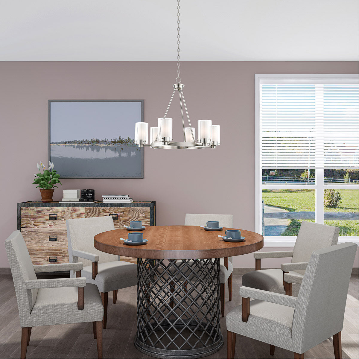 Manhattan 6 Light 26 inch Brushed Nickel Chandelier Ceiling Light