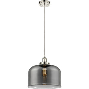 Ballston X-Large Bell LED 12 inch Polished Nickel Mini Pendant Ceiling Light in Plated Smoke Glass