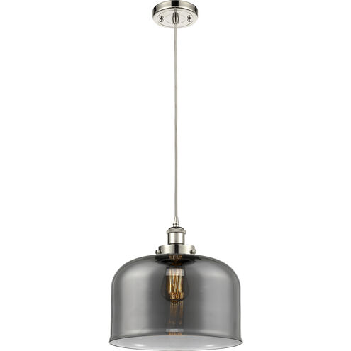 Ballston X-Large Bell LED 12 inch Polished Nickel Mini Pendant Ceiling Light in Plated Smoke Glass