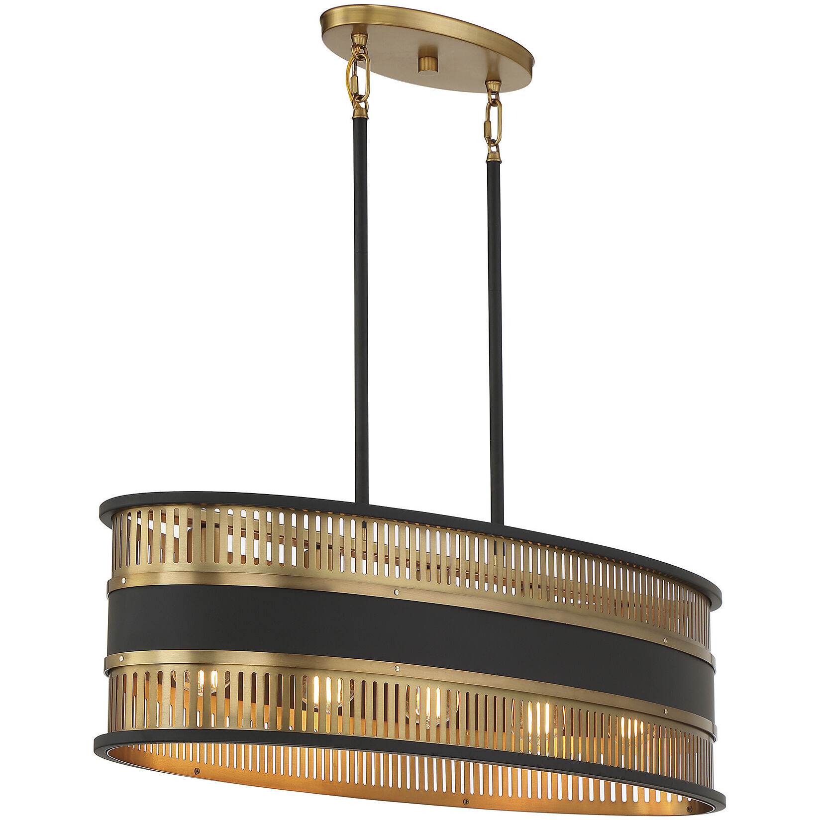 Eclipse 5 Light 36 inch Black with Warm Brass Accents Linear Chandelier Ceiling Light