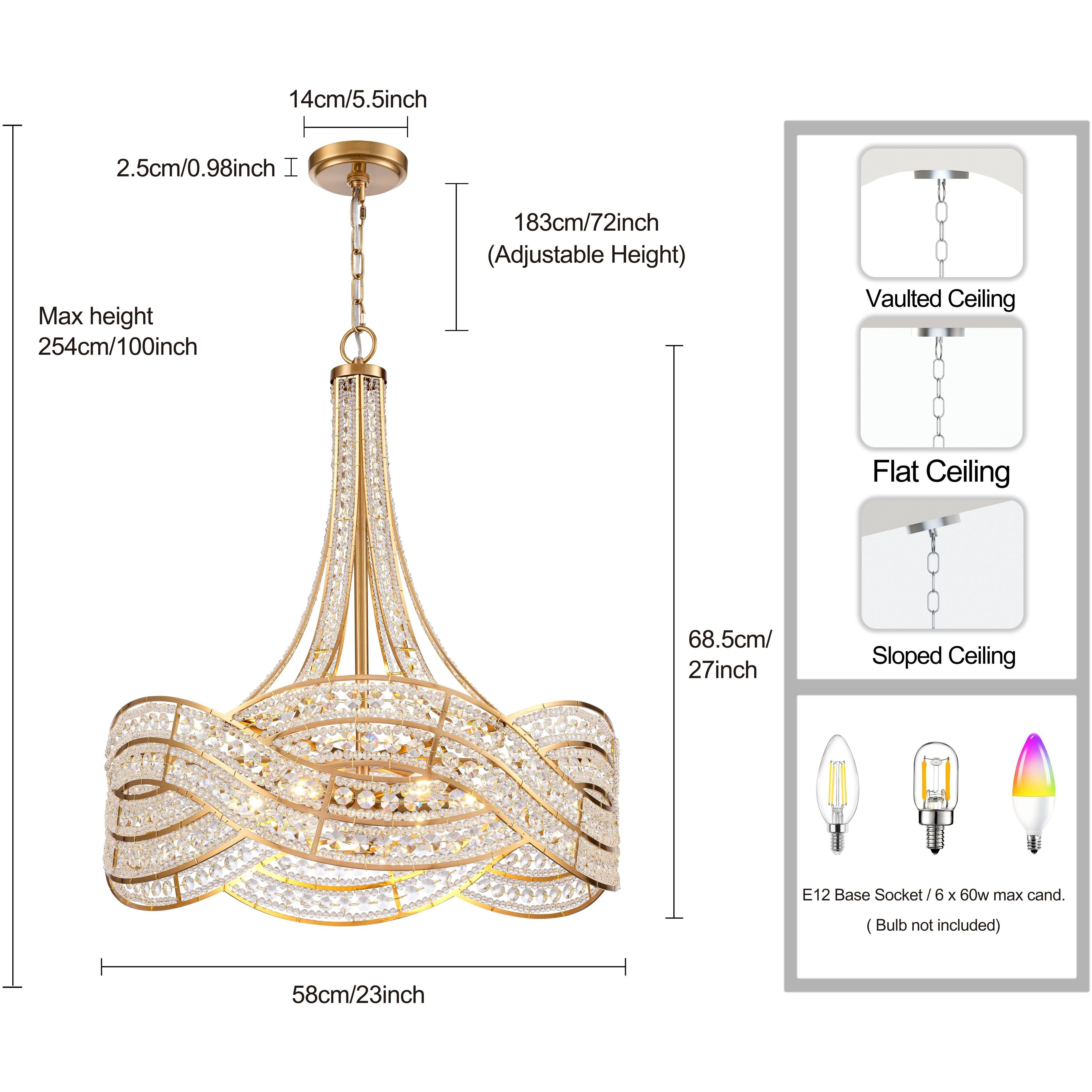 Anastasia 6 Light 23 inch Lacquered Gold Chandelier Ceiling Light