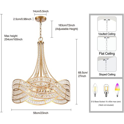 Anastasia 6 Light 23 inch Lacquered Gold Chandelier Ceiling Light