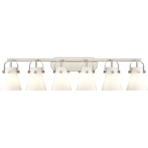 Pilaster II Cone 6 Light 45.5 inch Satin Nickel Bath Vanity Light Wall Light in Matte White Glass