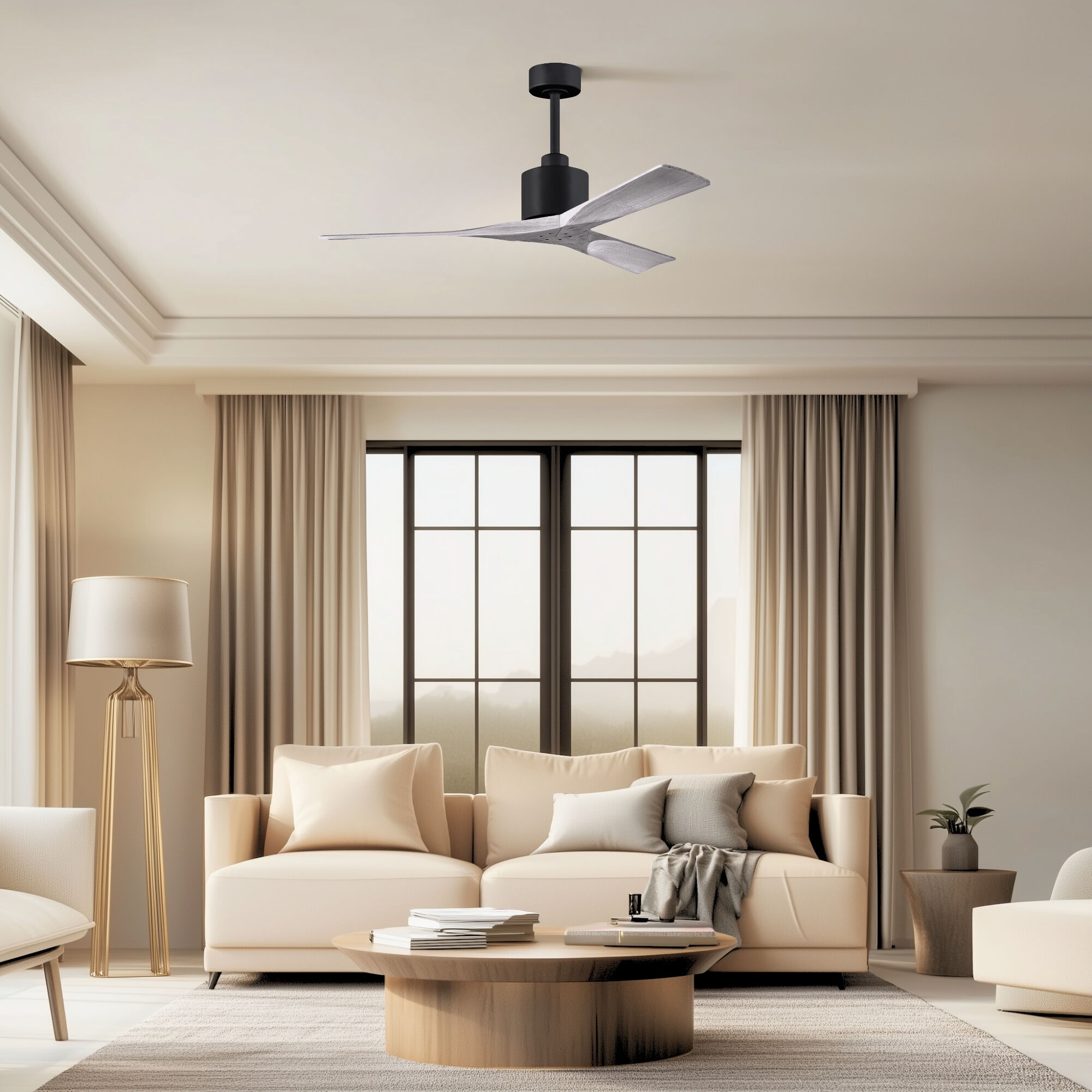 Atlas Nan 52 inch Matte Black with Barn Wood Tone Blades Ceiling Fan