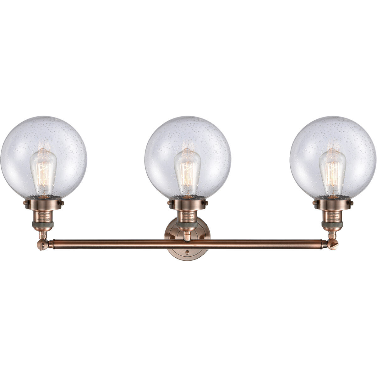 Franklin Restoration Large Beacon LED 32 inch Antique Copper Bath Vanity Light Wall Light in Seedy Glass, Franklin Restoration