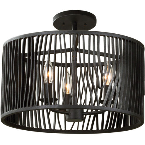 Morre 3 Light 16 inch Black Iron Convertible Pendant / Semi Flush Ceiling Light