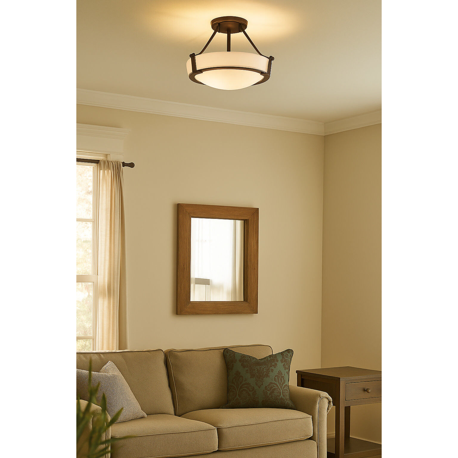 Hathaway 3 Light 16 inch Olde Bronze Indoor Semi-Flush Mount Ceiling Light in Etched White