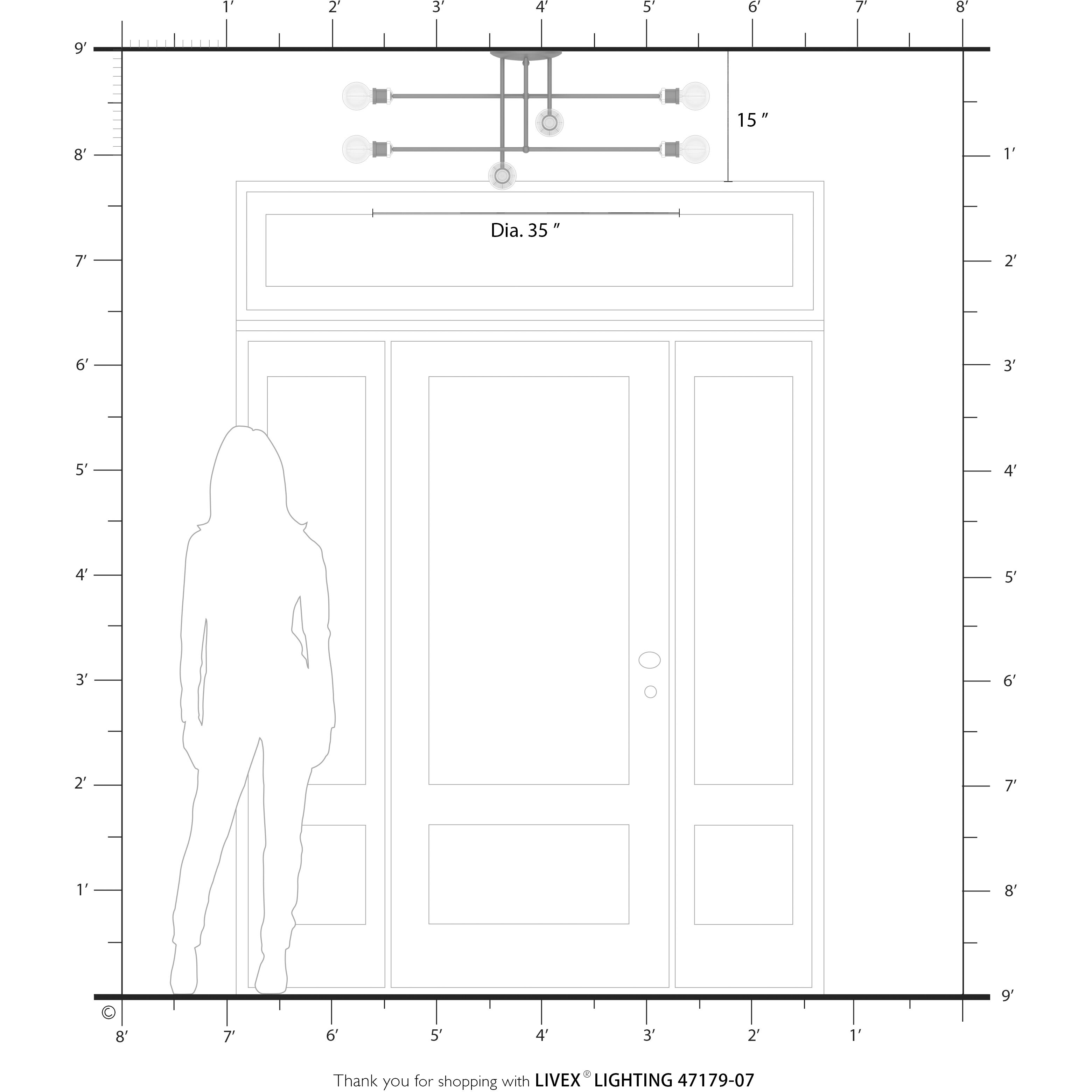 Delacroix 8 Light 35 inch Bronze with Antique Brass Accents Semi-Flush Ceiling Light