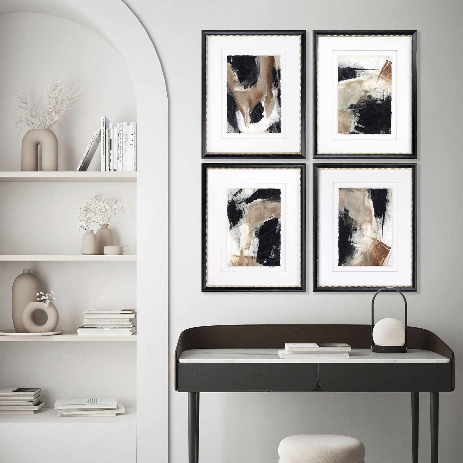 Abstract Brown and Beige and Black Framed Art