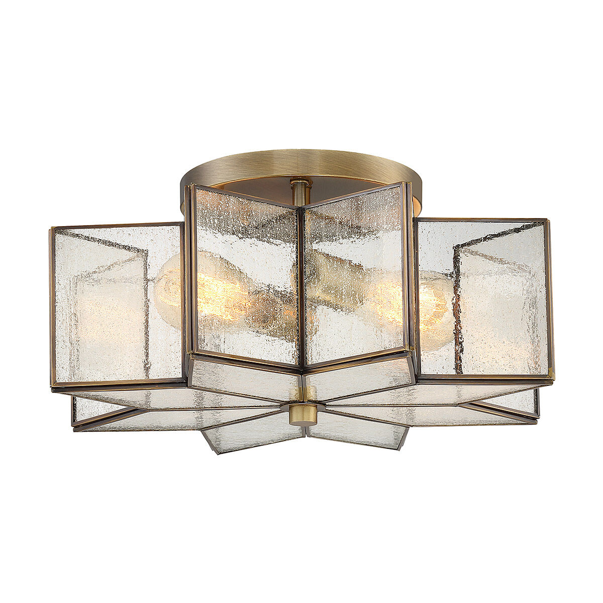 Modern 2 Light 16 inch Natural Brass Semi-Flush Ceiling Light