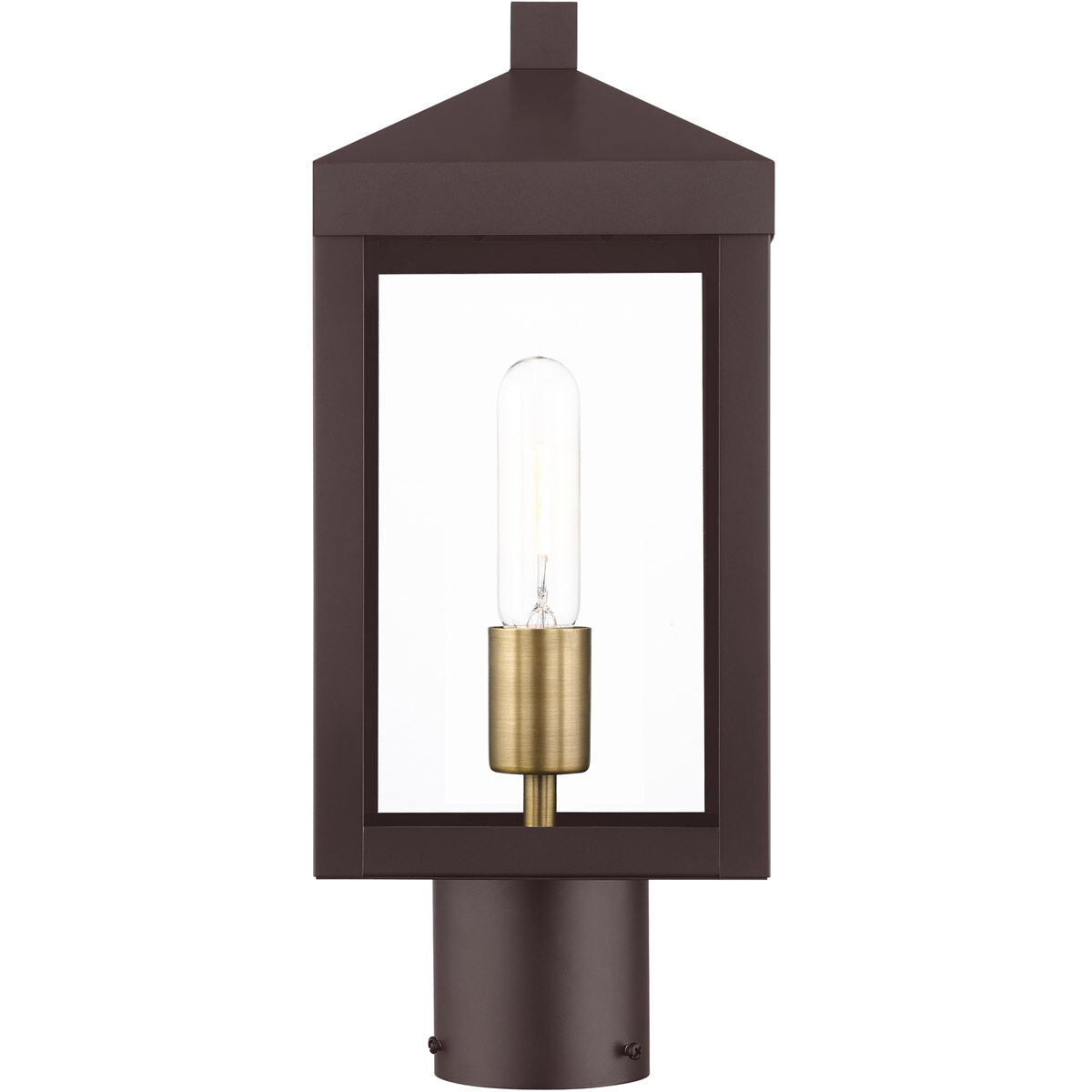 Nyack 1 Light 15 inch Bronze with Antique Brass Cluser Outdoor Post Top Lantern