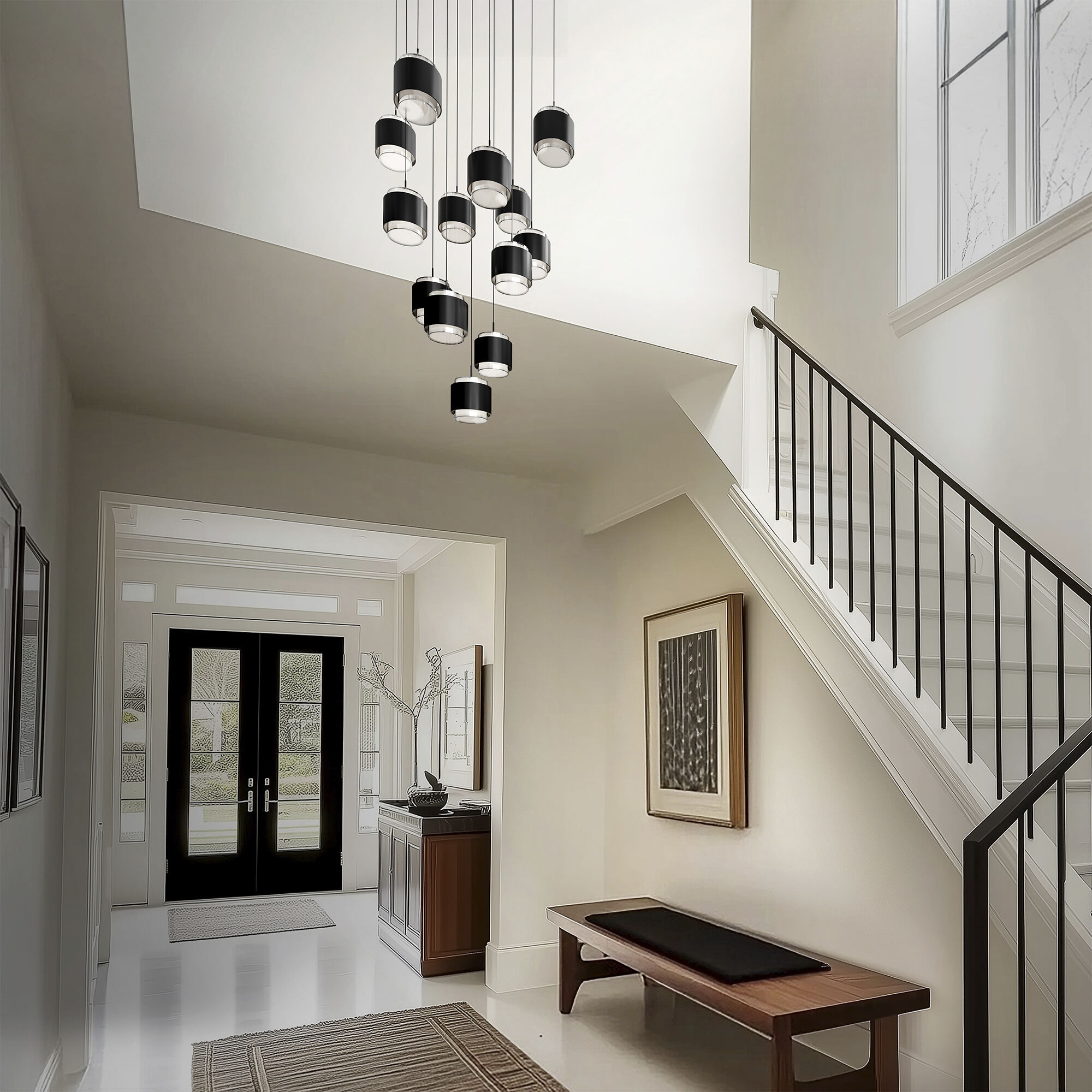 Banded LED 21 inch Black Chandelier Ceiling Light, dweLED