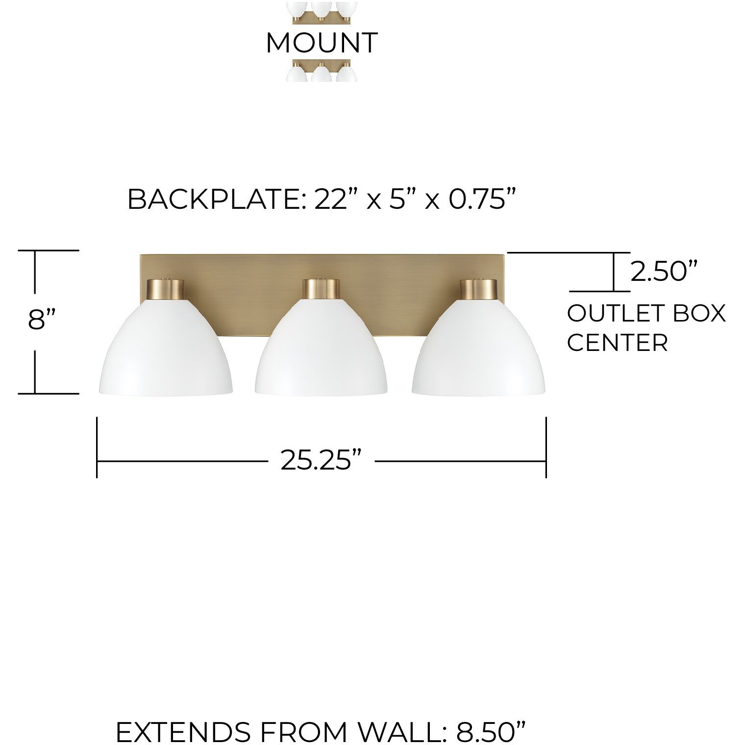 Ross 3 Light 25.25 inch Aged Brass Vanity Light Wall Light