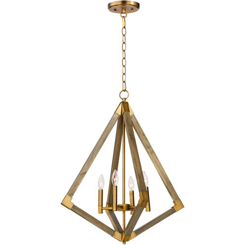 Vector 4 Light 24 inch Weathered Oak/Antique Brass Single Pendant Ceiling Light