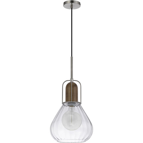 Rochelle 1 Light 11 inch Brushed Steel and Wood Mini Pendant Ceiling Light