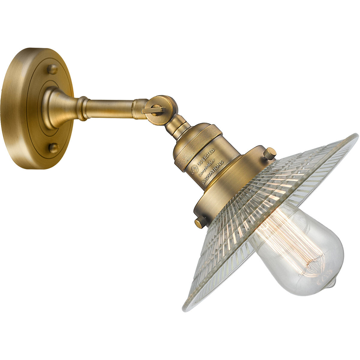 Franklin Restoration Halophane 1 Light 9 inch Brushed Brass Sconce Wall Light in Clear Halophane Glass, Franklin Restoration