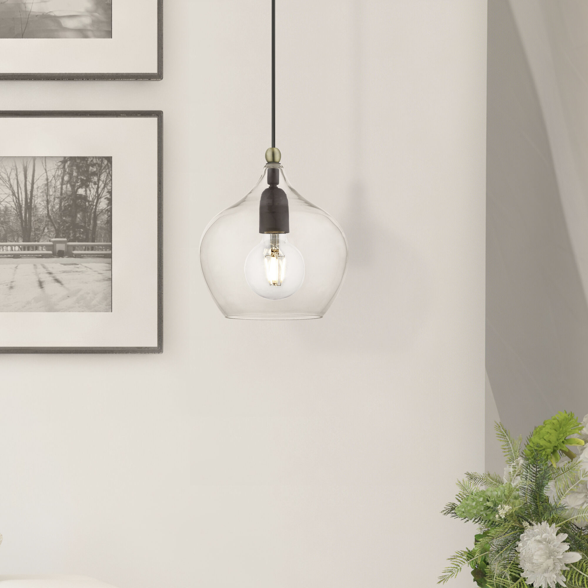 Aldrich 1 Light 8 inch Bronze with Antique Brass Accent Pendant Ceiling Light