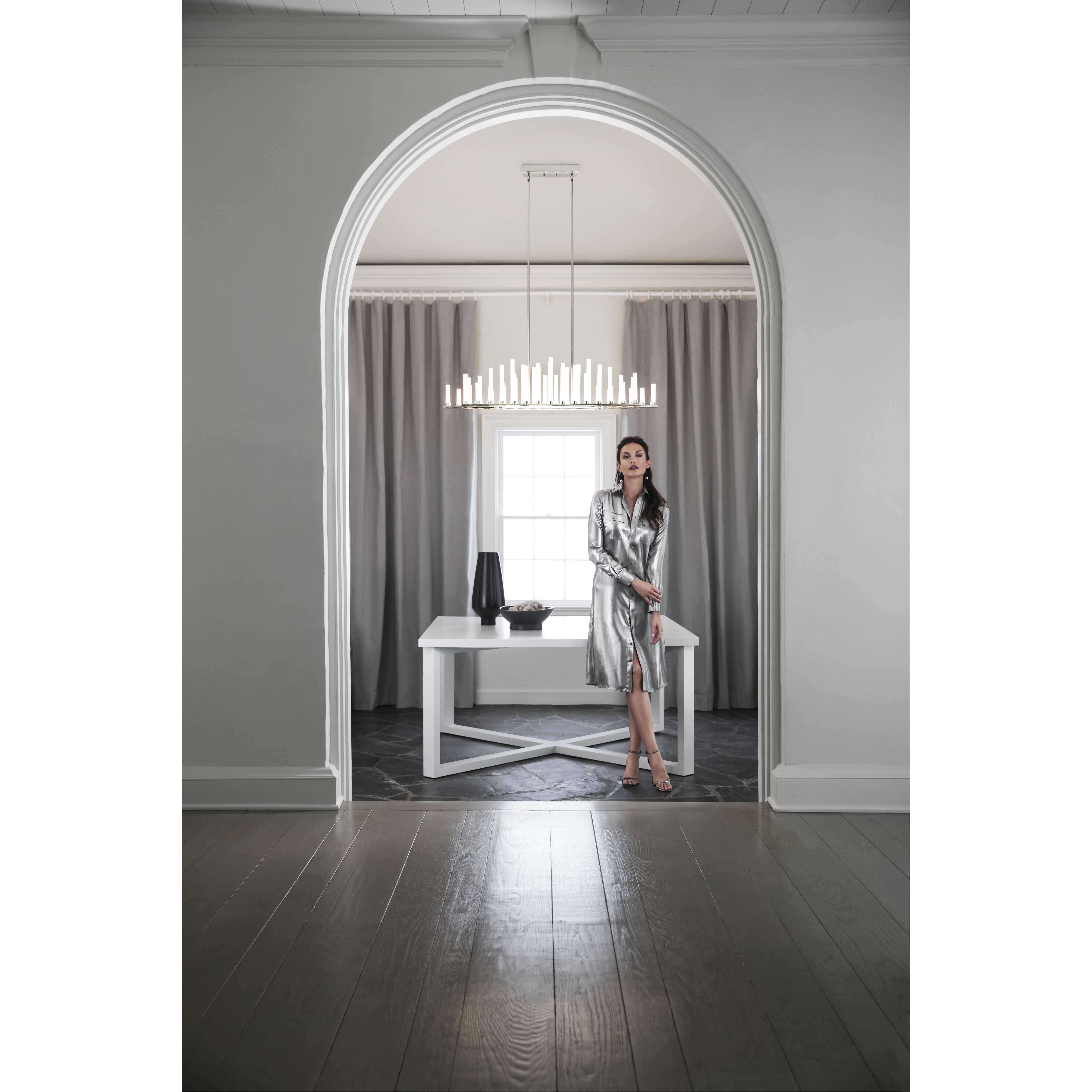 Trinity LED 48 inch Polished Nickel Chandelier Ceiling Light, Linear & Oval