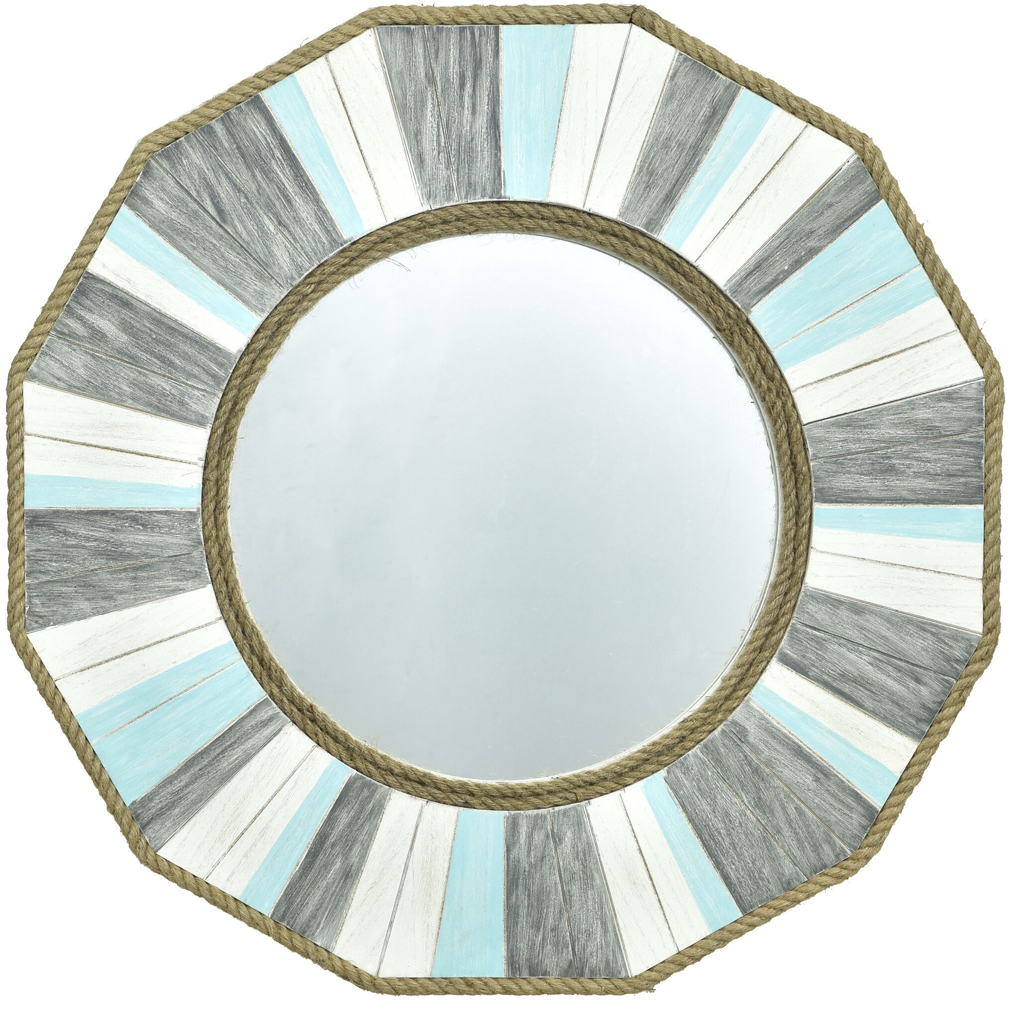 Montauk 33 X 33 inch Gray/Cream/Blue Wood Wall Mirror