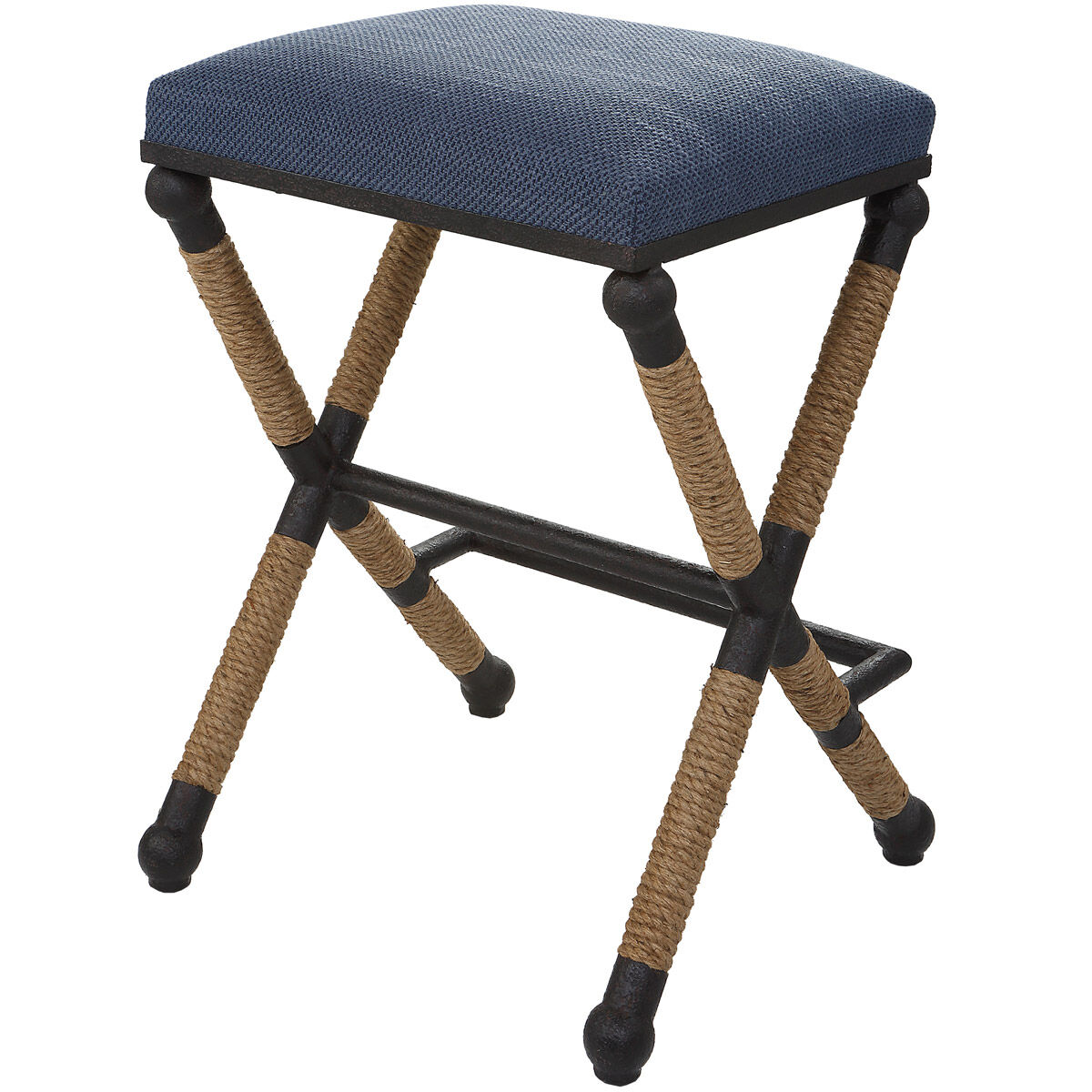 Firth 28 inch Rustic Iron and Natural Fiber Rope with Navy Counter Stool