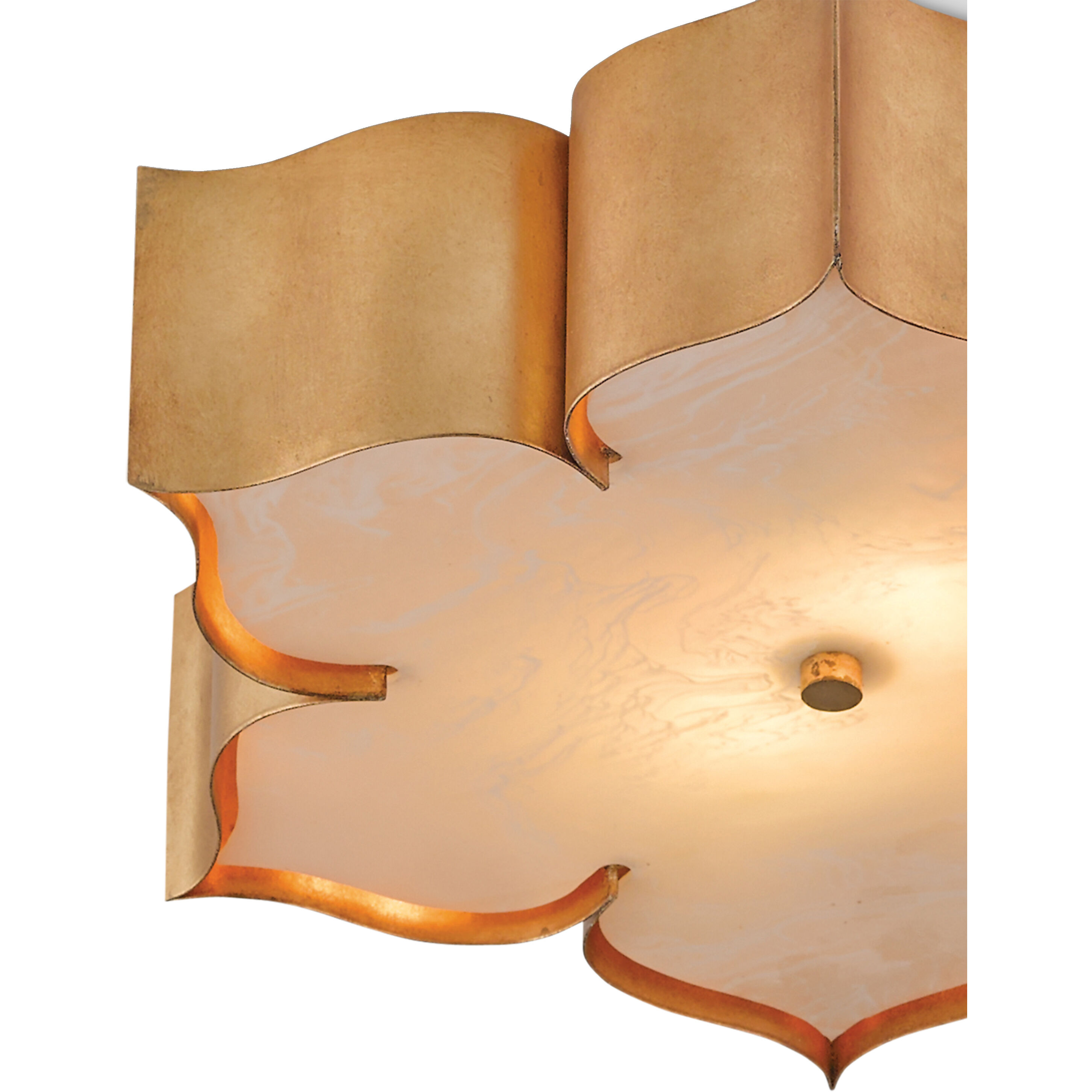 Grand Lotus 2 Light 19 inch Antique Gold Leaf Flush Mount Ceiling Light